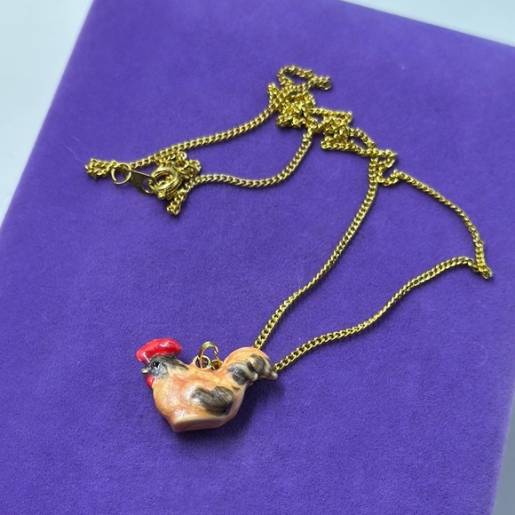 💛 Gold Plated Rooster Pendant Necklace - Picture 1 of 3